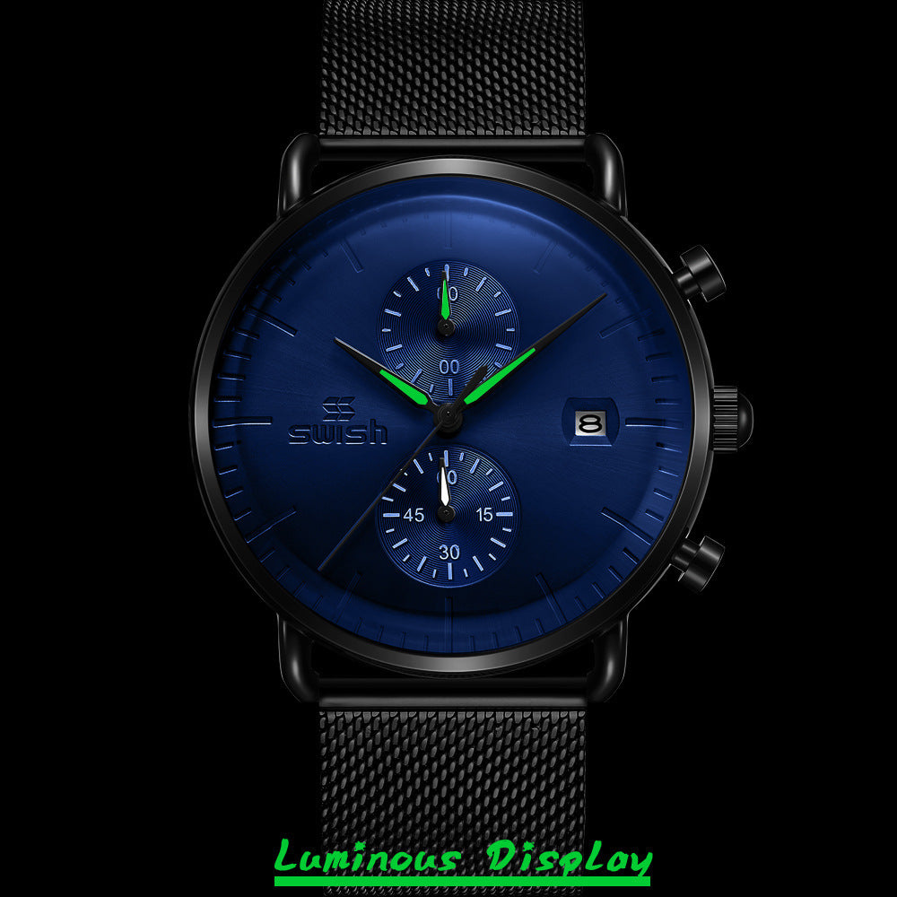 Waterproof Sports Mesh Belt Men's Round Watch