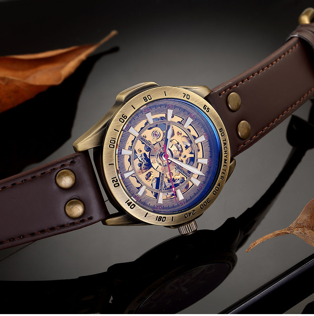 Reloj hueco de la moda de los hombres calientes de la venta del comercio exterior, reloj mecánico automático antiguo