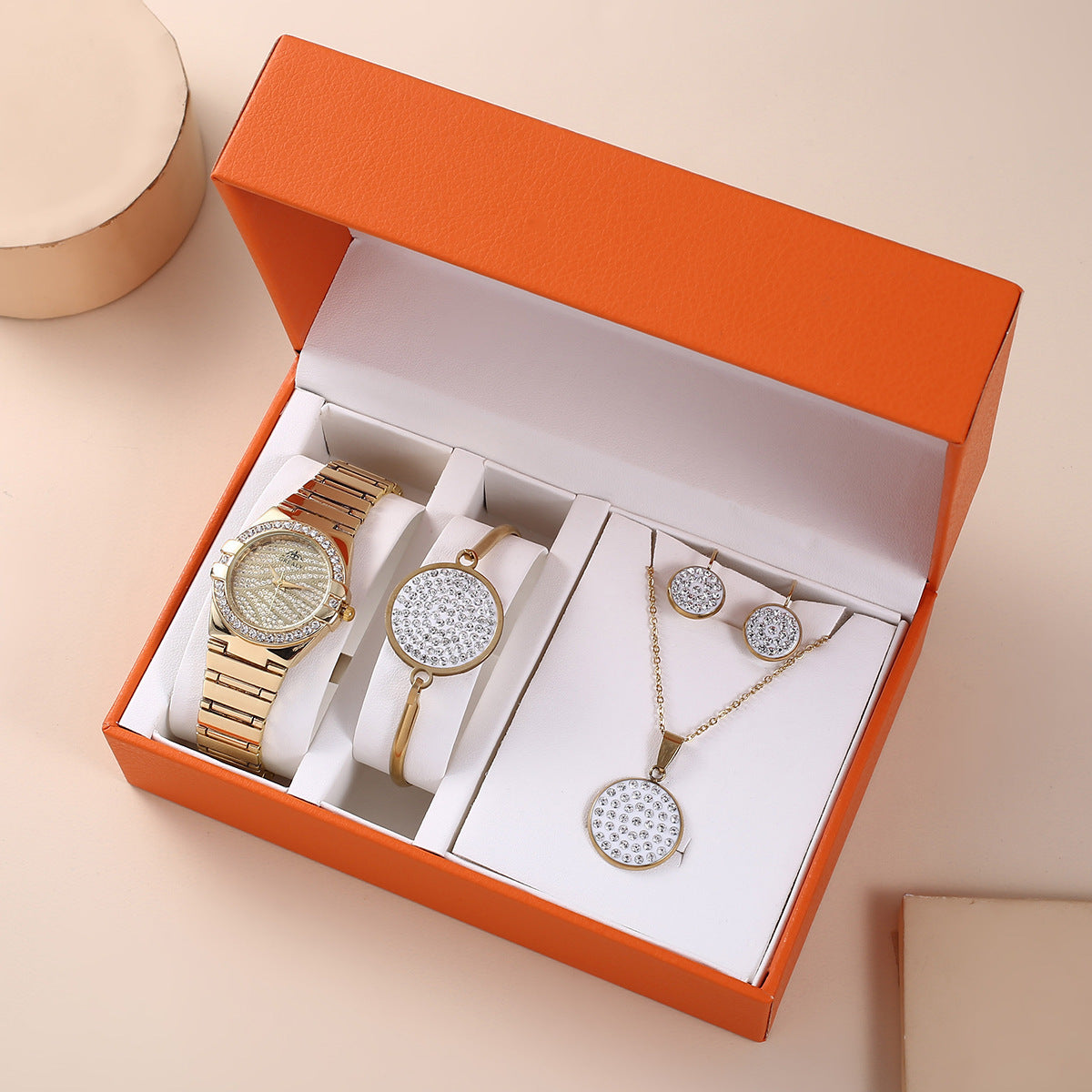 Conjunto de boutique Caja de regalo Reloj de diamantes Pulsera Collar Pendientes