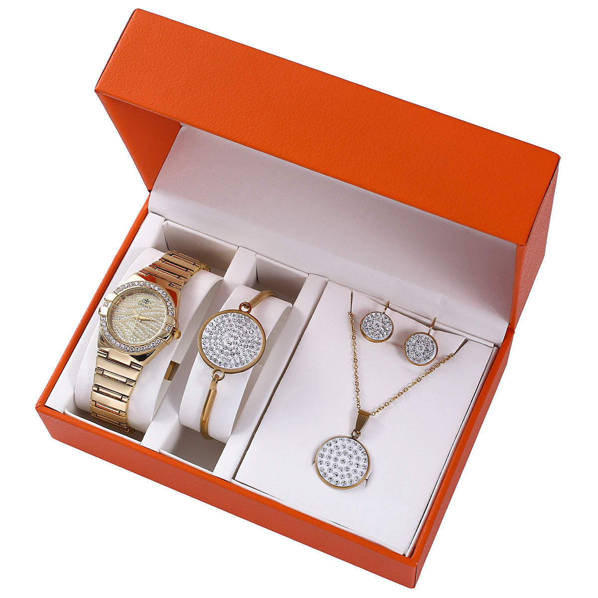 Conjunto de boutique Caja de regalo Reloj de diamantes Pulsera Collar Pendientes