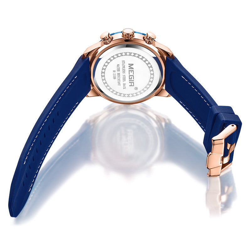 Fashion Big Dial Chronograph Calendar Silicone Waterproof Sports Watch