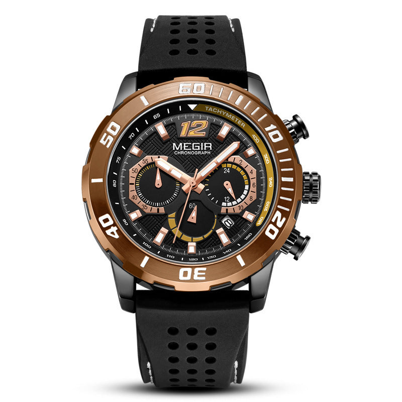 Fashion Big Dial Chronograph Calendar Silicone Waterproof Sports Watch