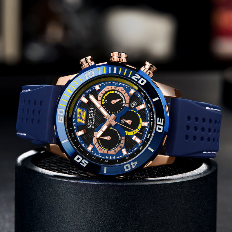 Fashion Big Dial Chronograph Calendar Silicone Waterproof Sports Watch