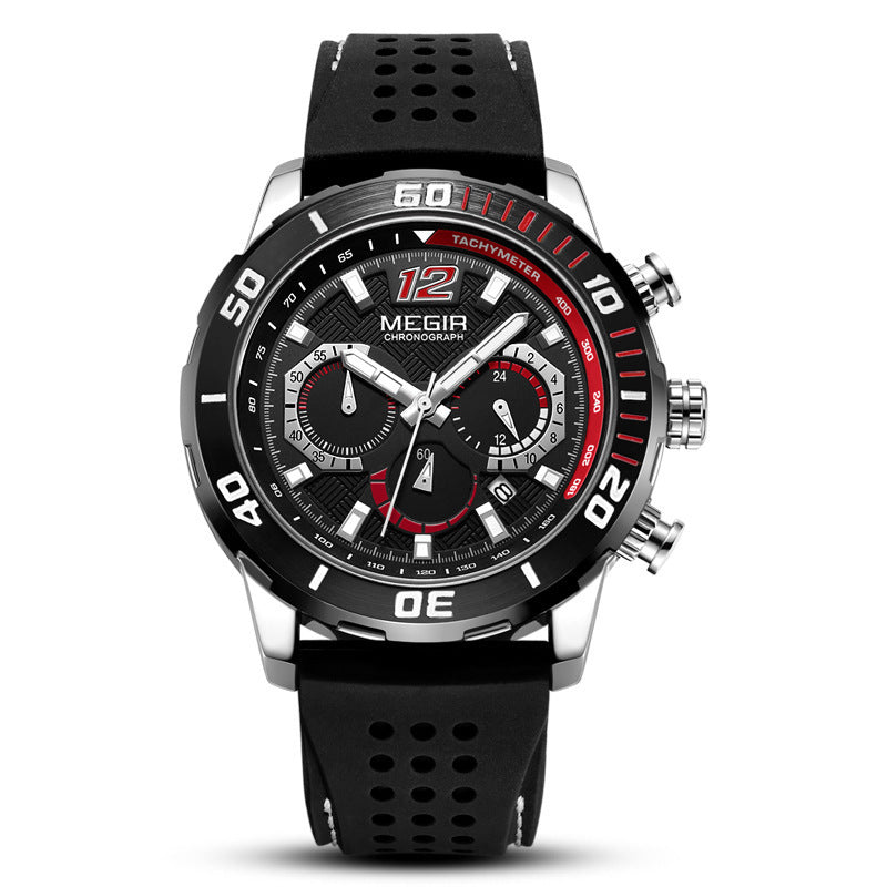 Fashion Big Dial Chronograph Calendar Silicone Waterproof Sports Watch