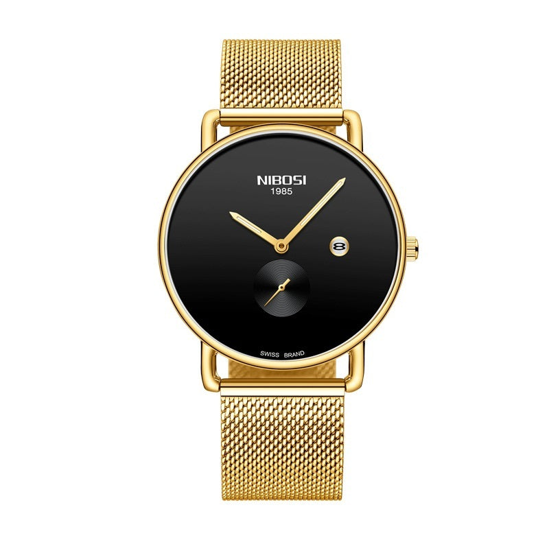 Reloj para hombre, ultrafino, luminoso, resistente al agua, correa de acero inoxidable, reloj de cuarzo para hombre