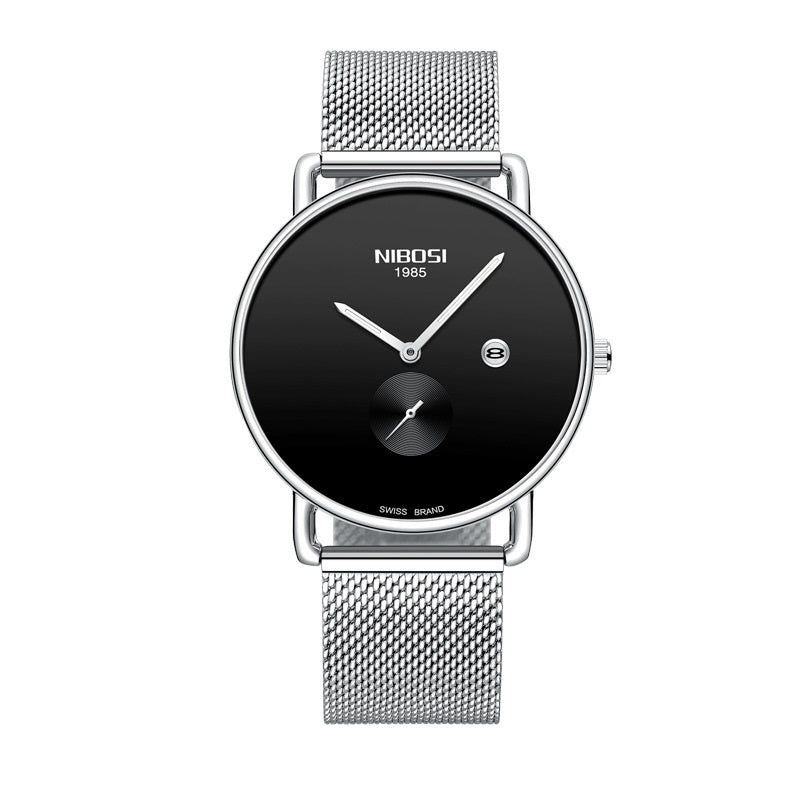 Reloj para hombre, ultrafino, luminoso, resistente al agua, correa de acero inoxidable, reloj de cuarzo para hombre