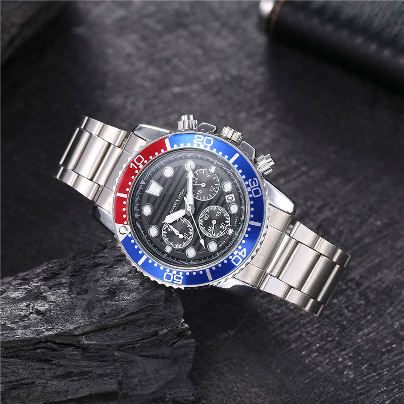 Six-pin Striped Men's Steel Belt Business Tape Casual Quartz Watch
