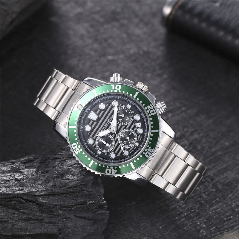 Six-pin Striped Men's Steel Belt Business Tape Casual Quartz Watch
