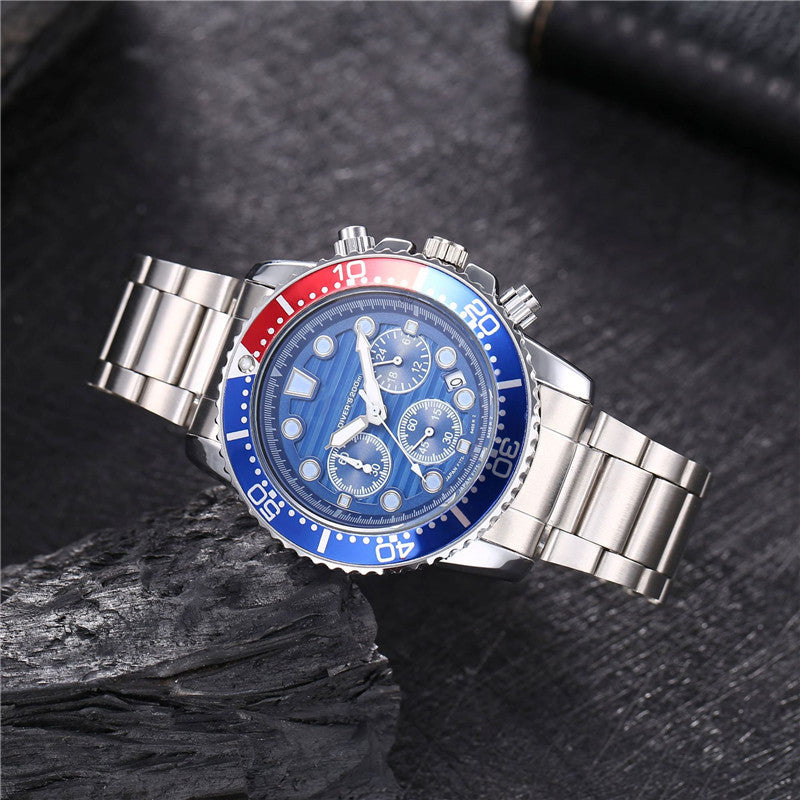 Six-pin Striped Men's Steel Belt Business Tape Casual Quartz Watch