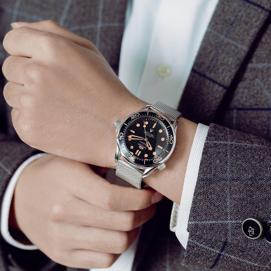 Reloj automático para hombre con correa de malla de acero luminosa mecánica