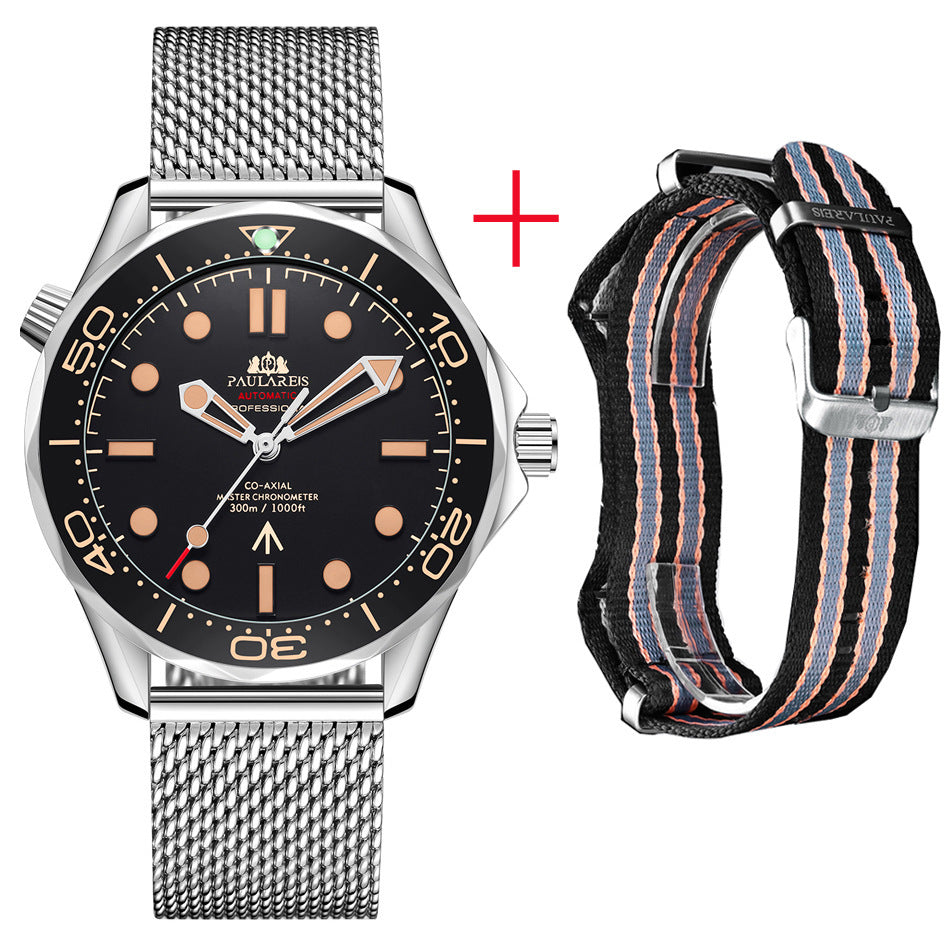 Reloj automático para hombre con correa de malla de acero luminosa mecánica