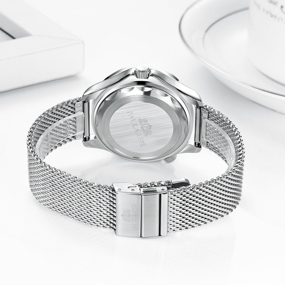 Reloj automático para hombre con correa de malla de acero luminosa mecánica
