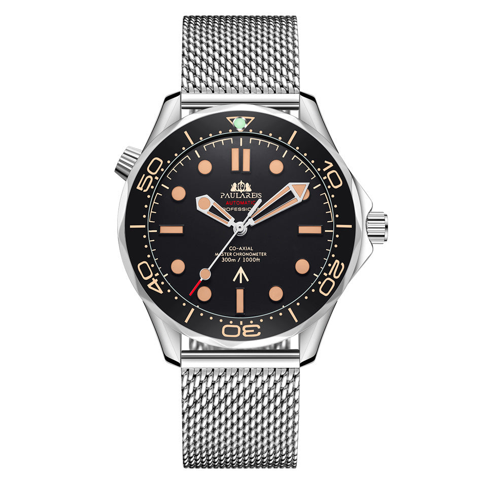 Reloj automático para hombre con correa de malla de acero luminosa mecánica