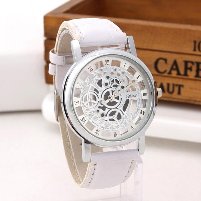 Reloj sencillo hueco transparente con números romanos