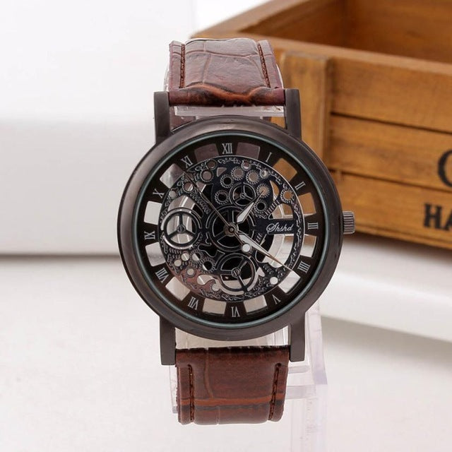 Reloj sencillo hueco transparente con números romanos
