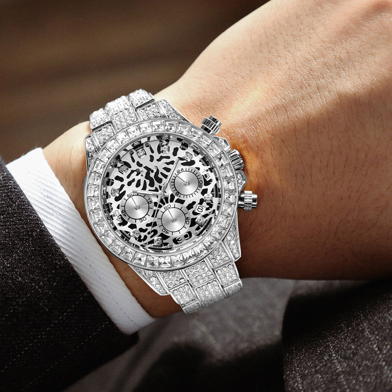 Color Diamond Fashion Full Diamond Watch Leopard Print Surface
