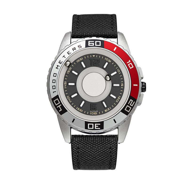 Reloj magnético de metal con tecnología negra.
