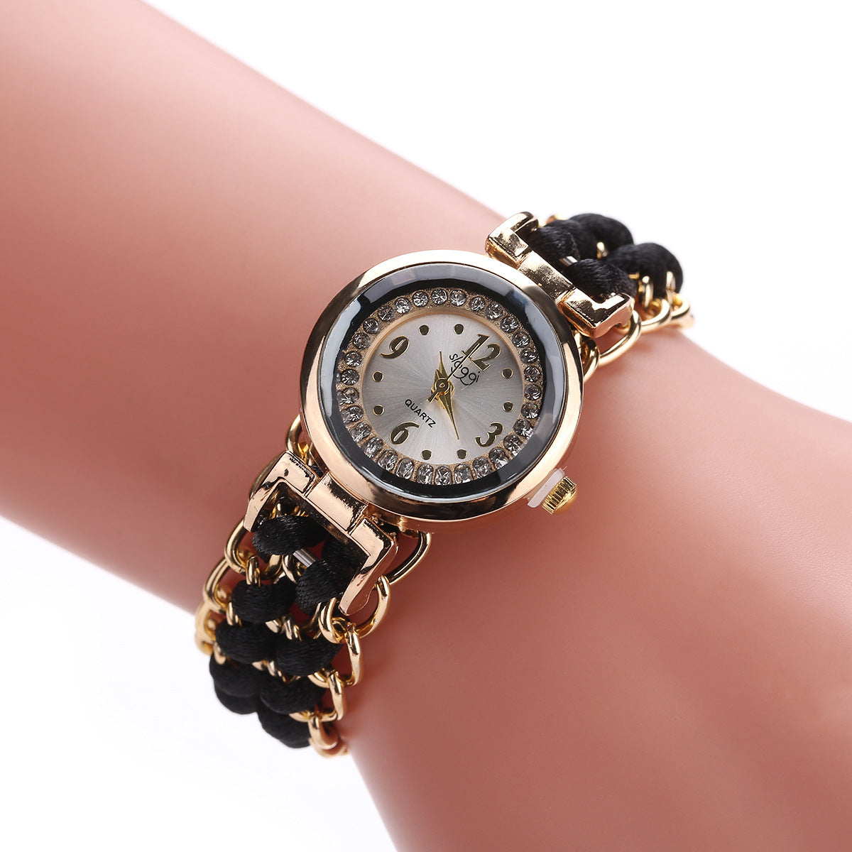 Reloj de pulsera analógico de cuarzo con movimiento de cuerda de punto y cadena de alta calidad para mujer