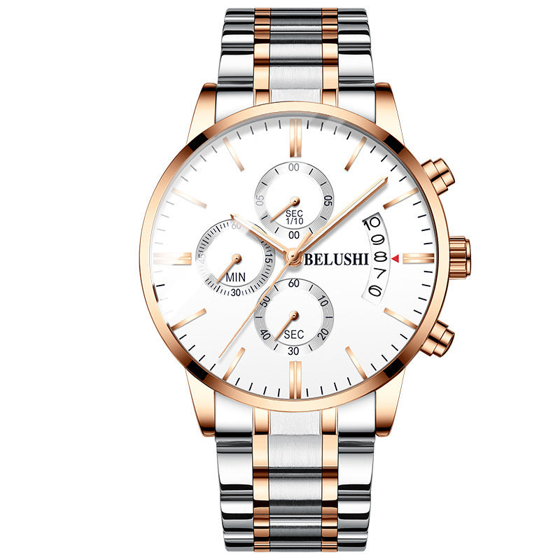 Reloj de alta gama con calendario y temporizador de seis manecillas y tres esferas