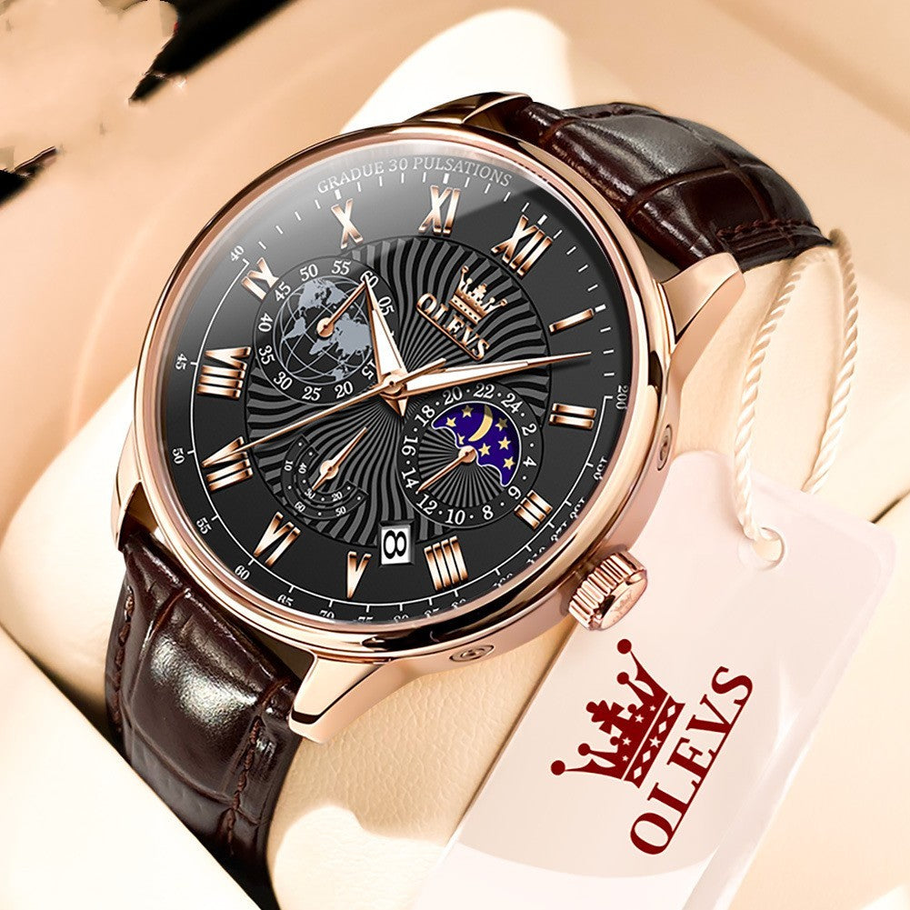 Reloj de cuarzo multifuncional para negocios, luminoso para hombre