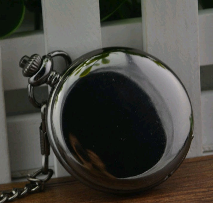 Reloj de bolsillo con tapa estilo retro de moda continental de acero de tungsteno pulido negro para hombres y mujeres, reloj de bolsillo de regalo antiguo