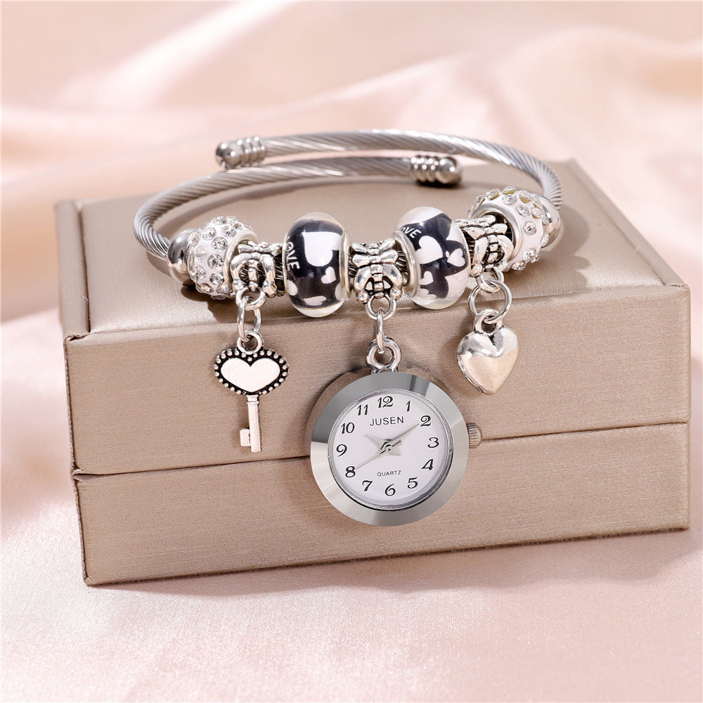 Reloj de pulsera para mujer, colgante de llave con corazón de amor, reloj de pulsera de cuarzo para mujer