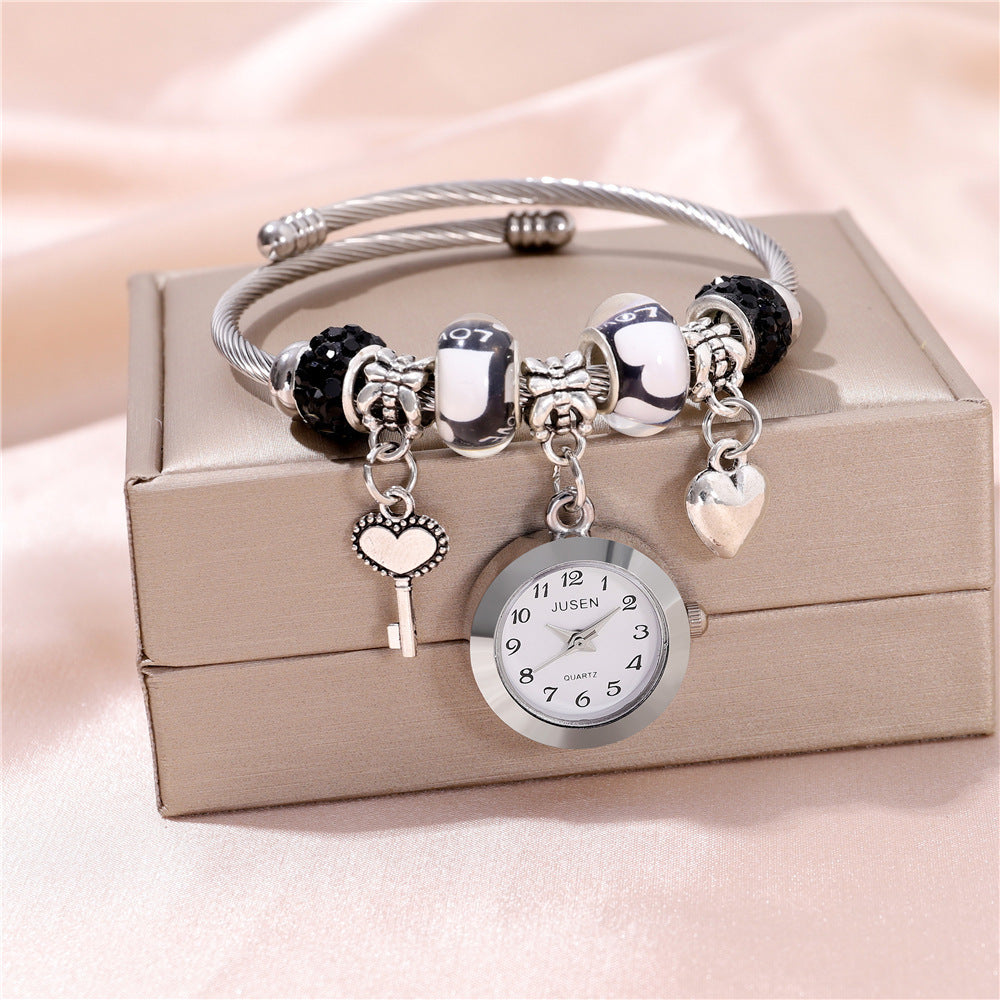 Reloj de pulsera para mujer, colgante de llave con corazón de amor, reloj de pulsera de cuarzo para mujer