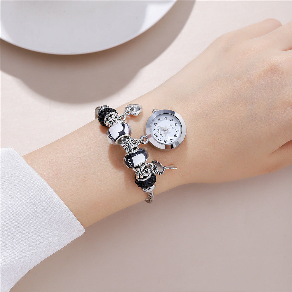Reloj de pulsera para mujer, colgante de llave con corazón de amor, reloj de pulsera de cuarzo para mujer