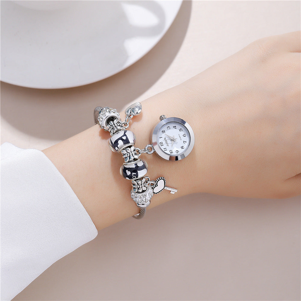Reloj de pulsera para mujer, colgante de llave con corazón de amor, reloj de pulsera de cuarzo para mujer
