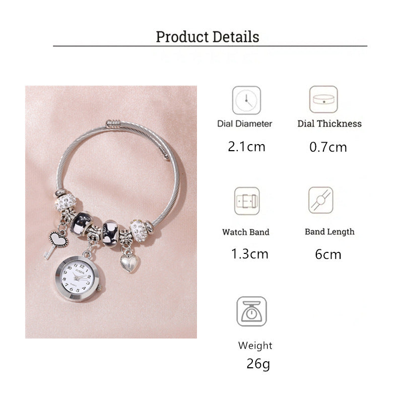 Reloj de pulsera para mujer, colgante de llave con corazón de amor, reloj de pulsera de cuarzo para mujer