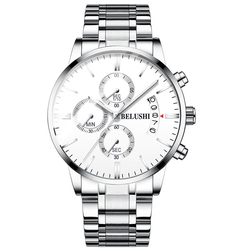 Reloj de alta gama con calendario y temporizador de seis manecillas y tres esferas