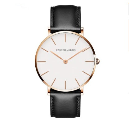 Reloj de cuarzo ultrafino con correa negra, informal, resistente al agua, para hombre y mujer