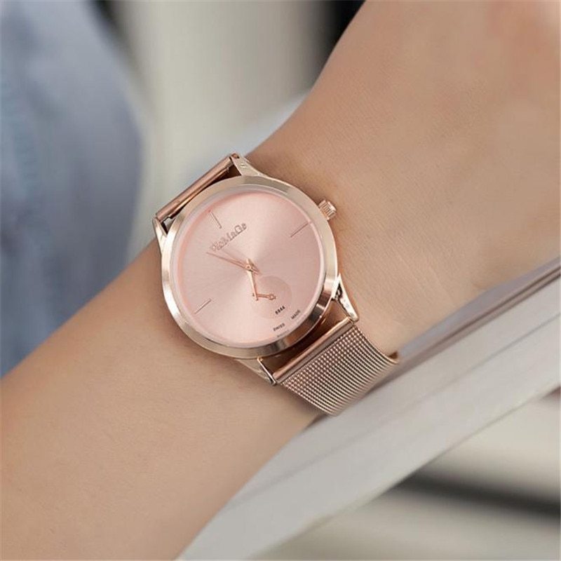 Reloj de malla con correa de aleación de moda, relojes unisex para mujer, reloj de cuarzo de estilo minimalista, reloj femenino, relojes para mujer