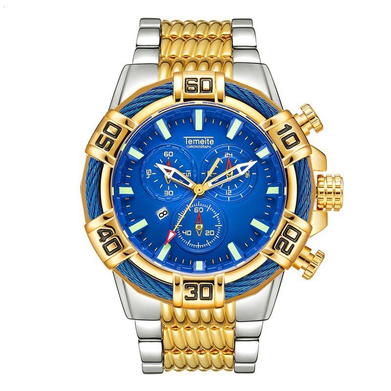 Large dial steel band quartz watch