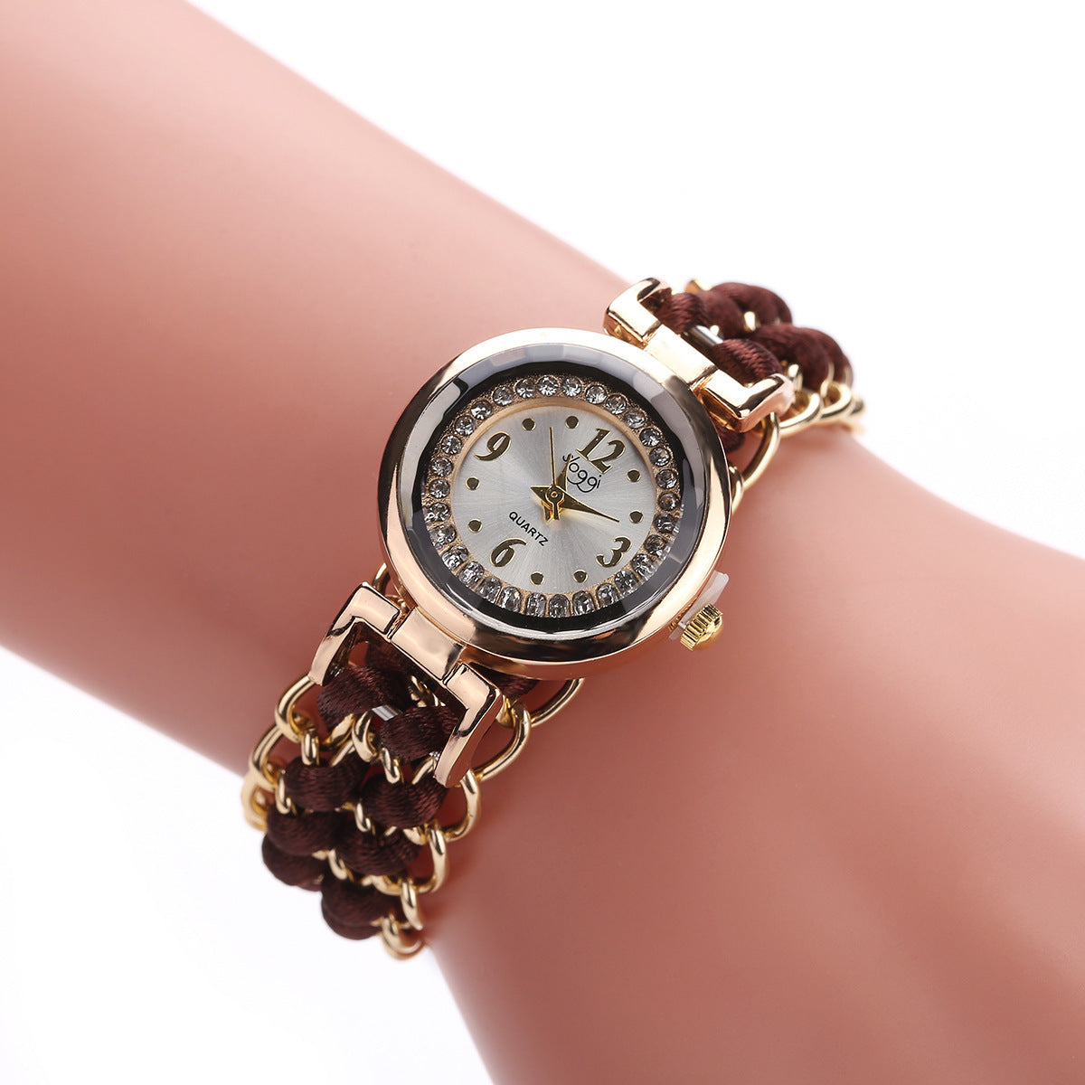 Reloj de pulsera analógico de cuarzo con movimiento de cuerda de punto y cadena de alta calidad para mujer