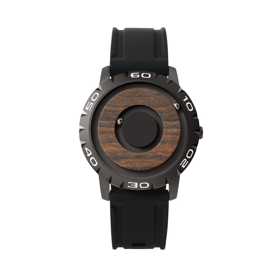 Men's wooden watch with magnetic ball