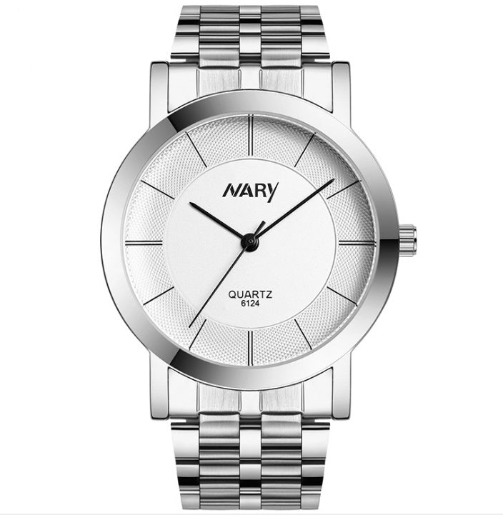 Reloj de pareja con correa de acero, sencillo, para hombre y mujer, reloj de cuarzo sobre la mesa