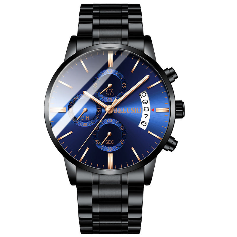 Reloj de alta gama con calendario y temporizador de seis manecillas y tres esferas
