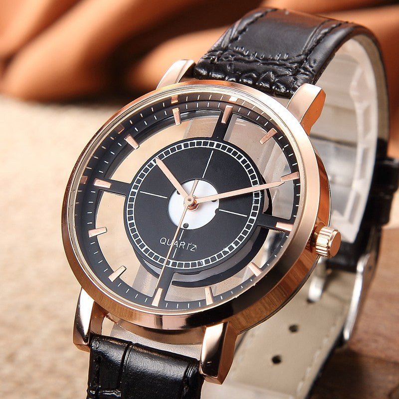 Reloj con cinturón de cuero hueco estilo Harajuku para mujer