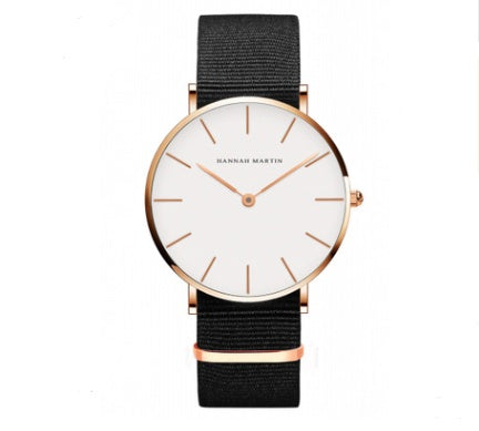 Reloj de cuarzo ultrafino con correa negra, informal, resistente al agua, para hombre y mujer