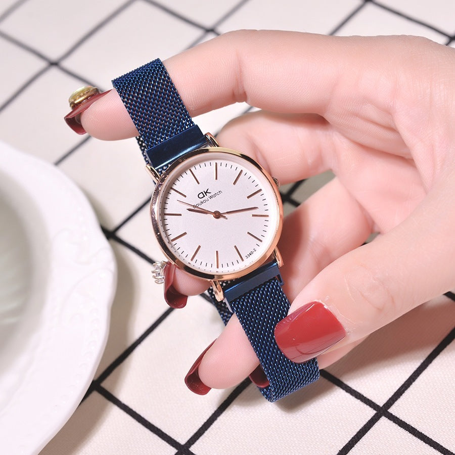 Reloj de cuarzo con correa de malla impermeable sencillo para mujer