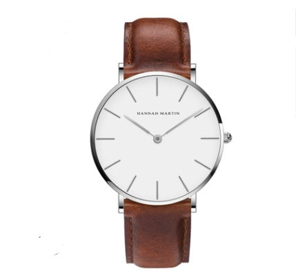 Reloj de cuarzo ultrafino con correa negra, informal, resistente al agua, para hombre y mujer