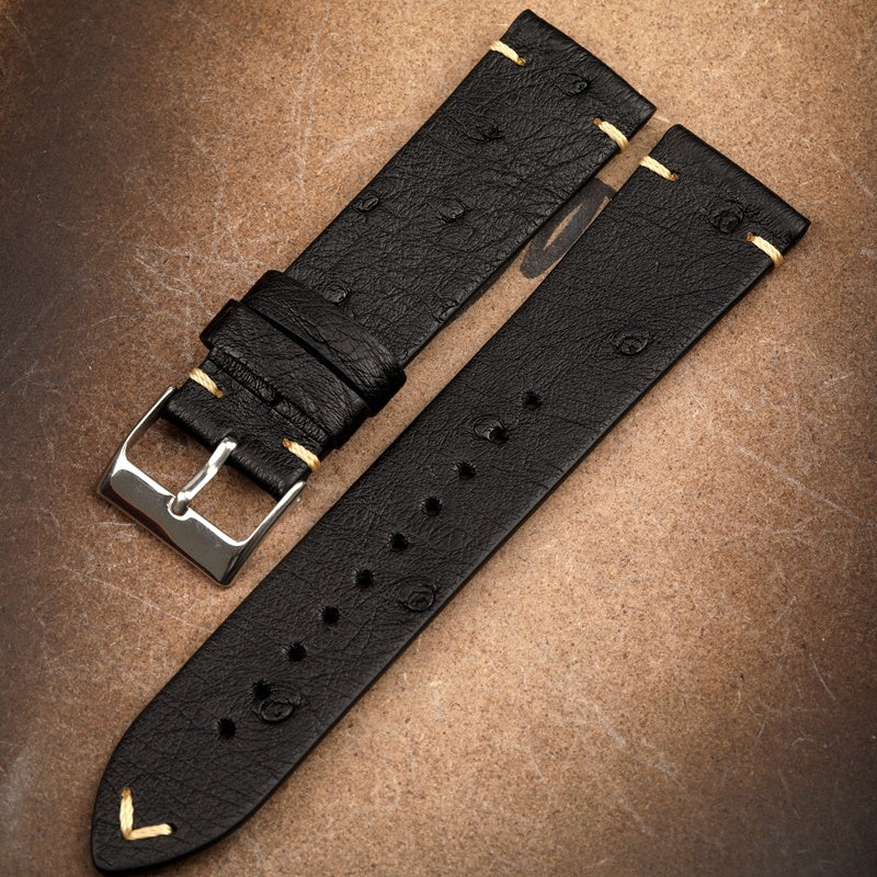 Handmade Soft Vintage Thin Ostrich Leather Strap 18 20 22MM