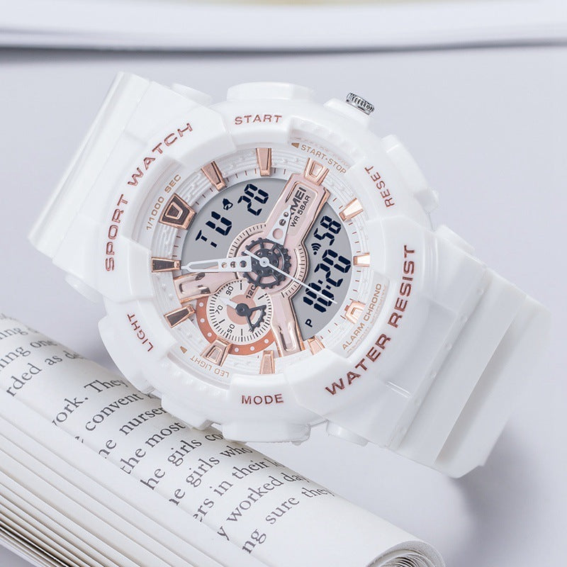 Reloj electrónico clásico deportivo de moda en oro negro con doble pantalla para estudiantes, reloj para adolescentes, niños y niñas