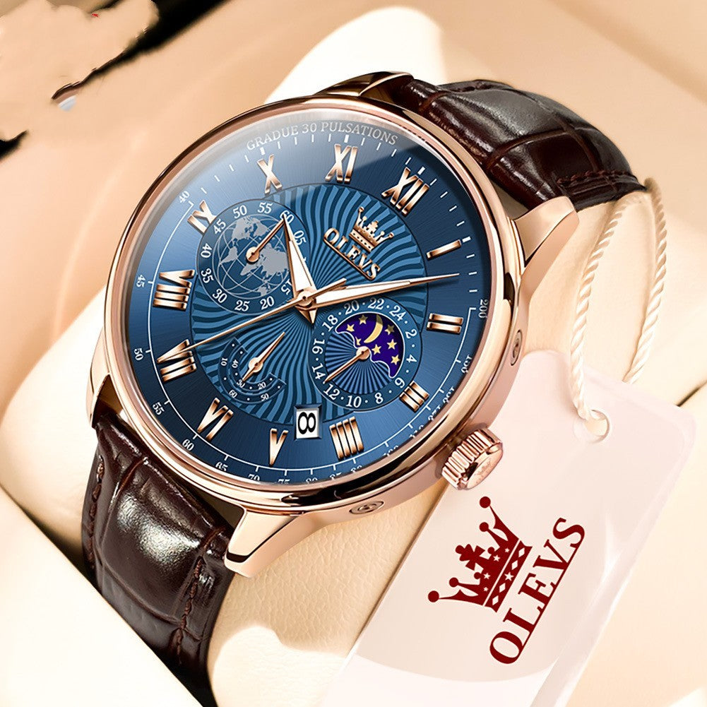 Reloj de cuarzo multifuncional para negocios, luminoso para hombre