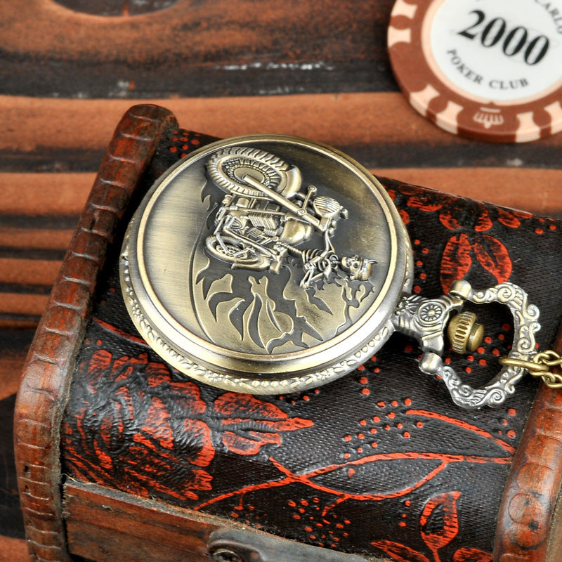Fashion Simple Retro Motorcycle Quartz Pocket Watch