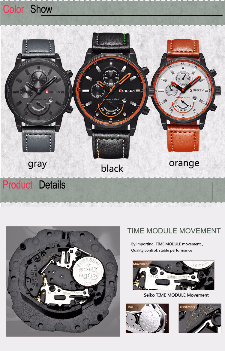 Reloj de cuarzo con calendario y correa para hombre informal