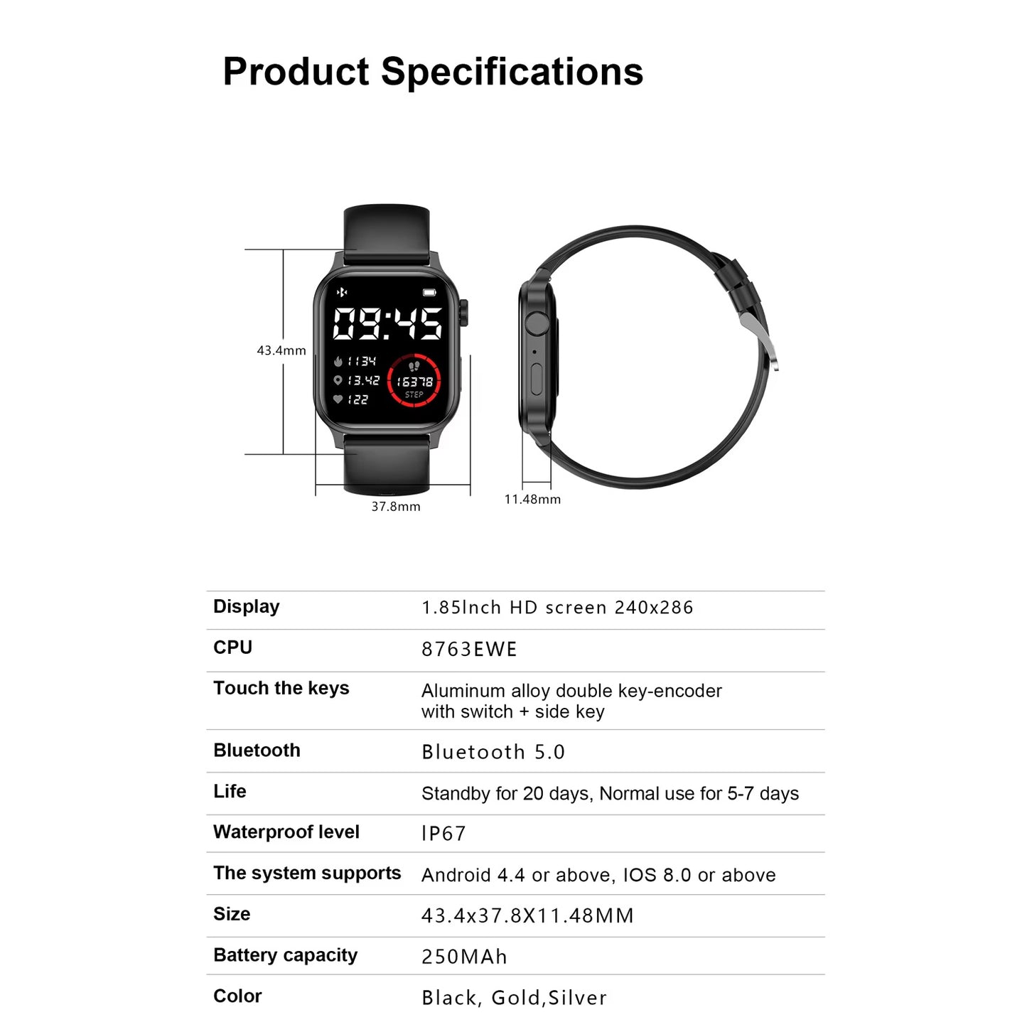 Reloj inteligente G93 para hombre y mujer, nuevo reloj inteligente deportivo con pantalla cuadrada de 1,85 pulgadas, resistente al agua, con llamadas Bluetooth y control del ritmo cardíaco