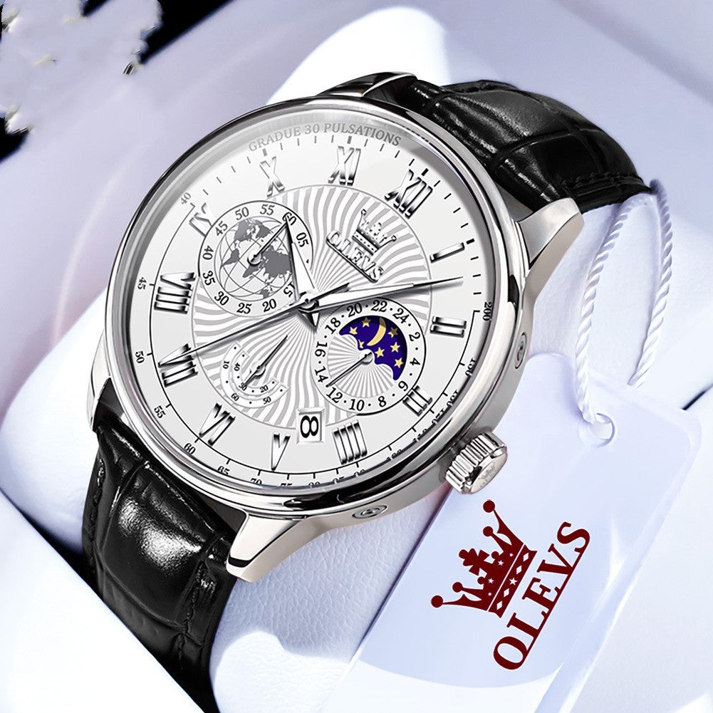 Reloj de cuarzo multifuncional para negocios, luminoso para hombre