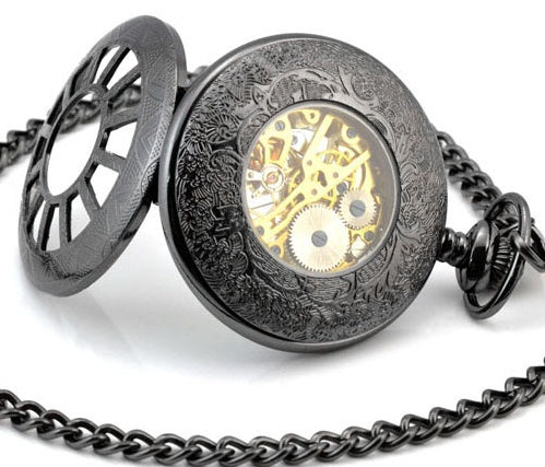 Reloj de bolsillo mecánico retro con doce agujeros y diseño de molino de viento